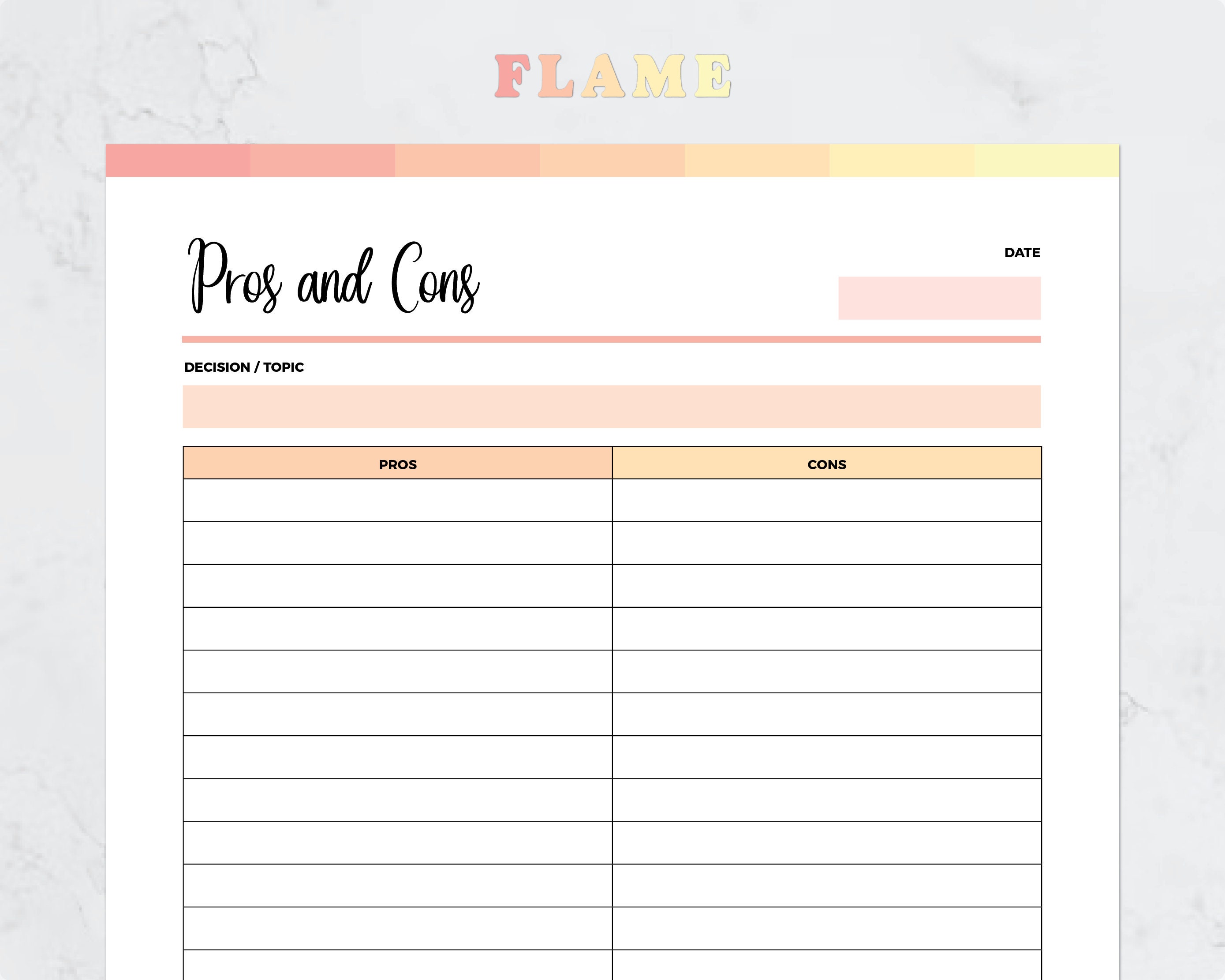 Printable Pros and Cons List PDF, Instant Download, Print at Home ...