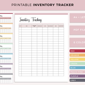 Printable Inventory tracking sheet, inventory tracker, business planner, inventory log, product inventory list, A4 and letter size