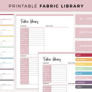 Printable Fabric Library for Quilting and Sewing, Fabric Swatch Tracker, Fabric Tracker, Sewing Fabrics Journal, Fabric Collection Diary