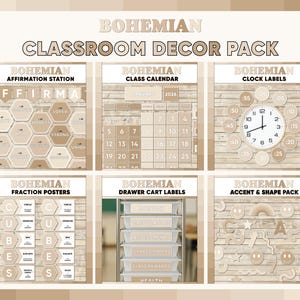 Bohemian Classroom Decor Bundle | Warm Brown Classroom Theme | Teacher Resources | Bulletin Board Posters | Calm Elementary Classroom PDF