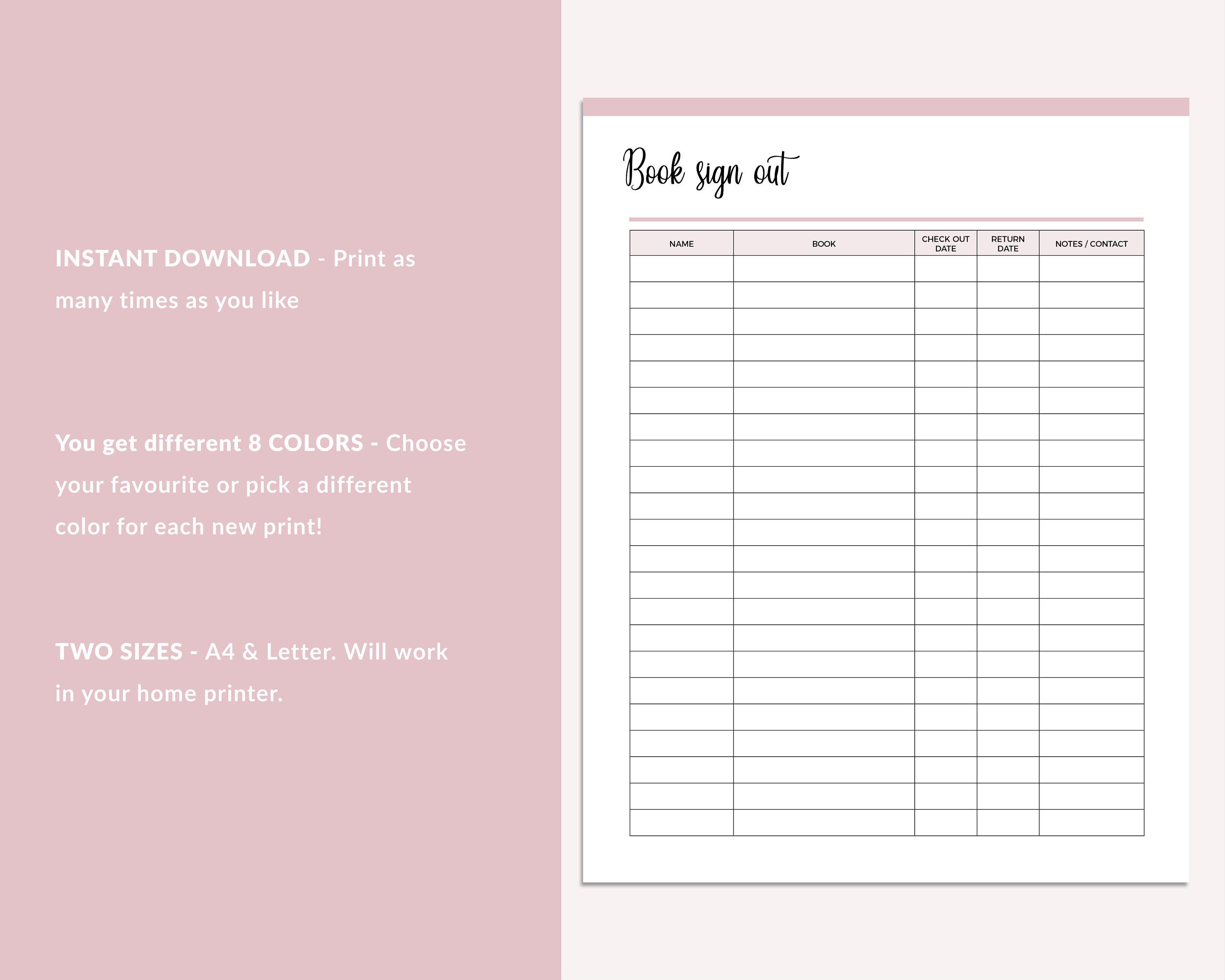 Printable Library Book Sign Out Sheet Book Sign Out Form Etsy Australia