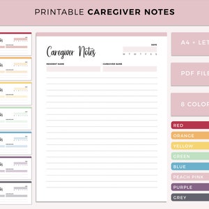 Caregiver Notes Printable, Care Giver Note Taking Skeet, Notes for carers, Elderly Care, Special Needs Care notes, Home Health Care Notepad