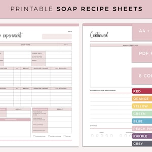Foglio di ricette per sapone bianco stampabile, schede di ricette per la produzione di sapone, pianificatore di sapone, kit per la produzione di sapone, formato A4 e lettera, stampa a casa