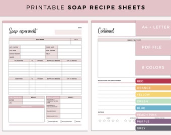 Printable blank soap recipe sheet, soap making recipe cards, soap maker planner, soap making kit, A4 and letter size, print at home