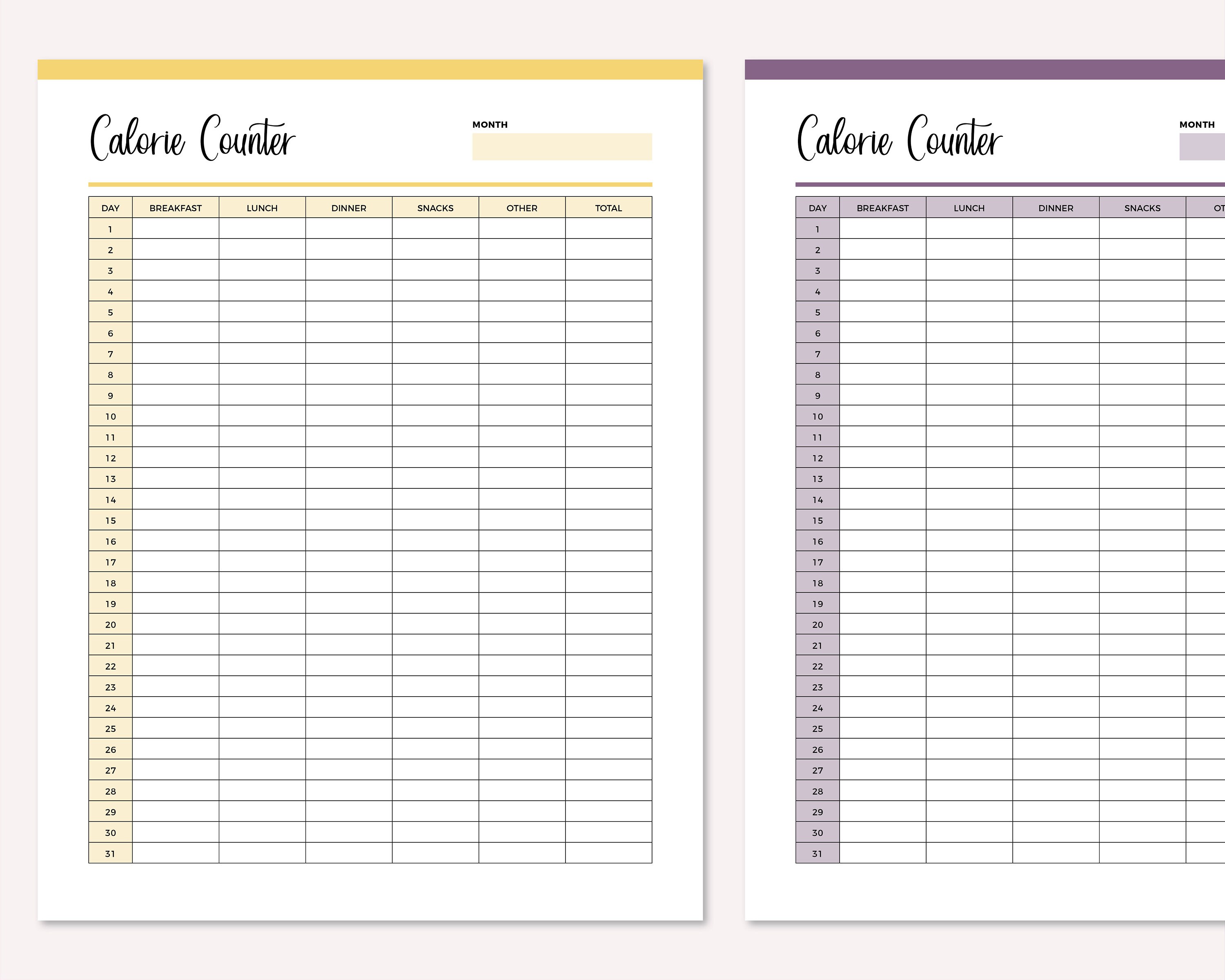Calorie Tracker Printable, Calorie Counter, Calorie Deficit, Calorie ...