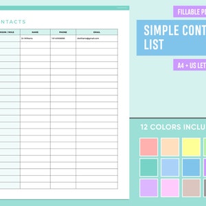 Contact Page Printable, Address Book, Contact List, Contact Book, Phone  Number, Planner Insert in A4, A5, Letter and Half Size 