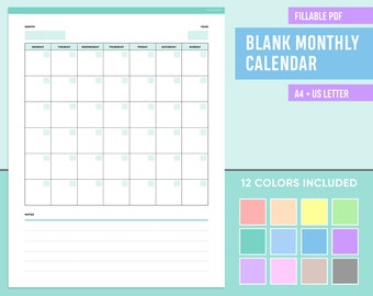 Blank Calendar Printable, Instant Digital Download, Monthly Calendar ...