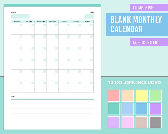 Editable Blank Calendar Template Printable, Calendar PDF, Monthly Calendar  Printable, Calendar Planner Template, A4 US Letter - Etsy Norway