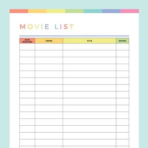 Printable Movie Watching List, Film Watching Record for Kids, Movie ...