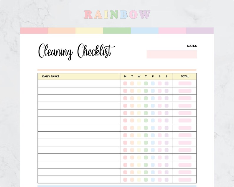 Printable Cleaning Checklist, Weekly Cleaning Planner (A4, US Letter ...