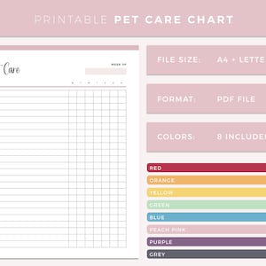 Printable Pet Care Chart, Daily Pet Care List for Adults and Kids, Simple Weekly Pet Tracking ...
