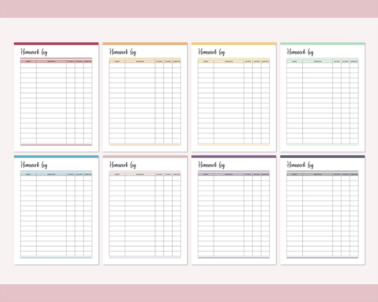 Printable homework log print at home homework checklist etsy
