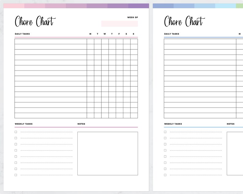 Printable Chore Chart PDF, Print at Home Daily Chores List, Household ...