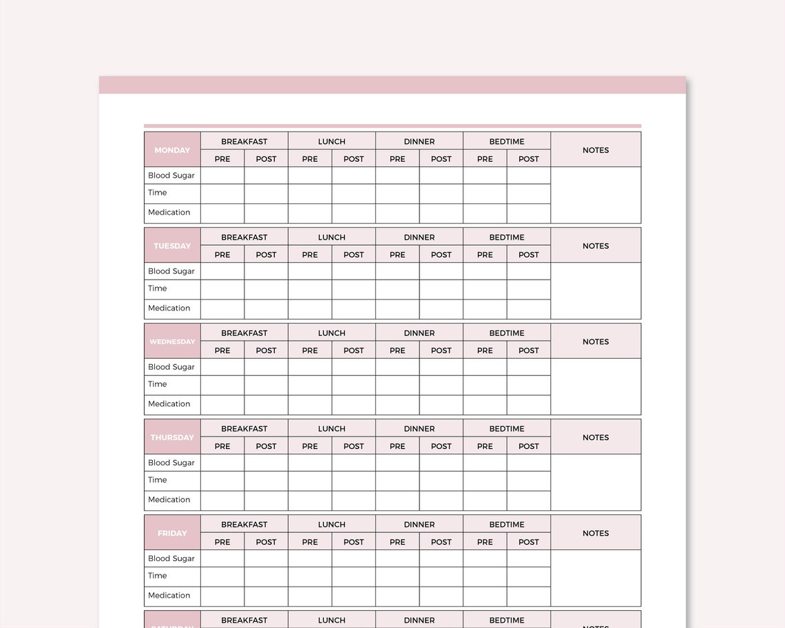 Printable Blood Glucose Chart PDF, Blood Sugar Log, Blood Sugar Tracker ...