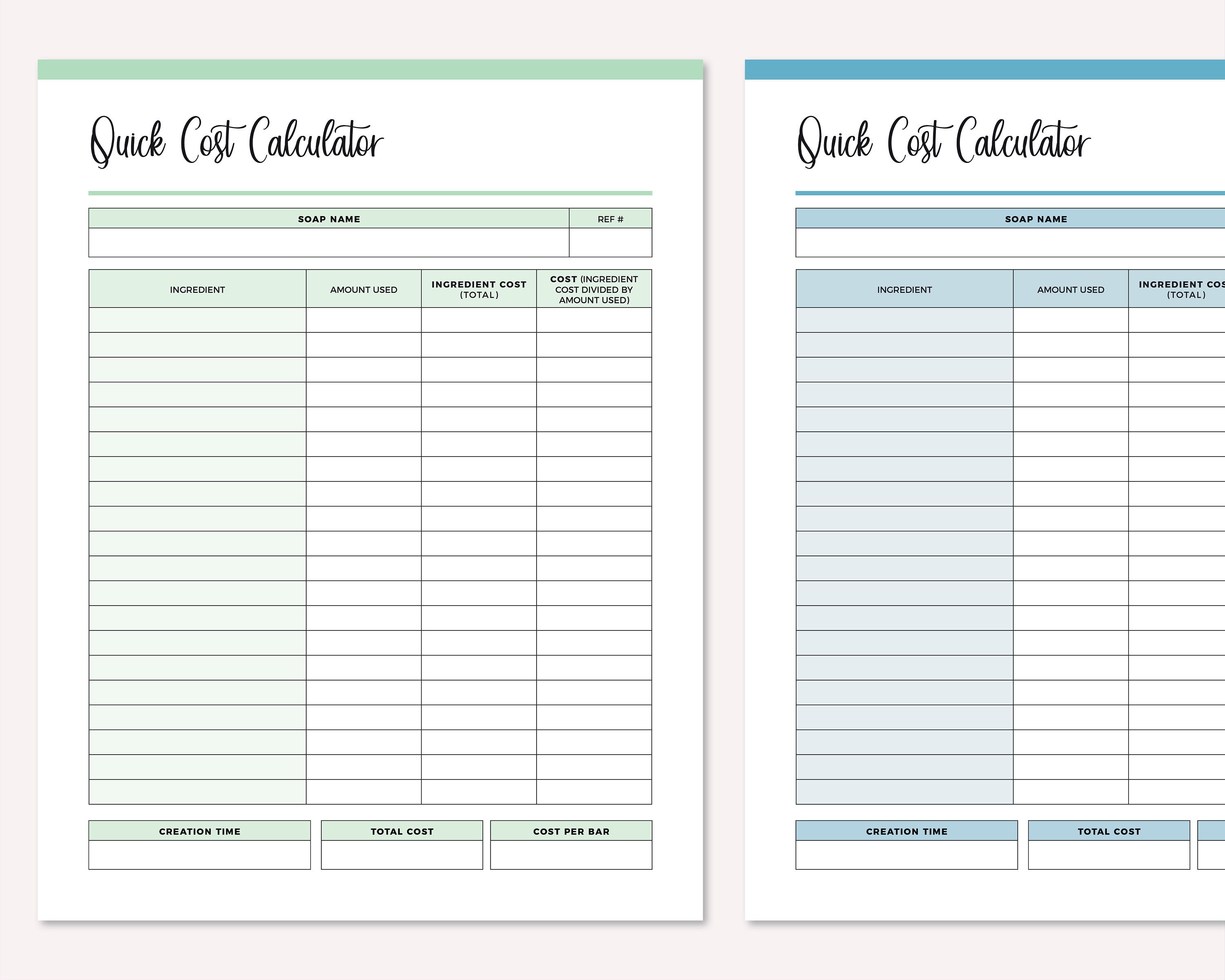 Printable Soap Making Cost Calculator Soap Maker Soap Making Etsy