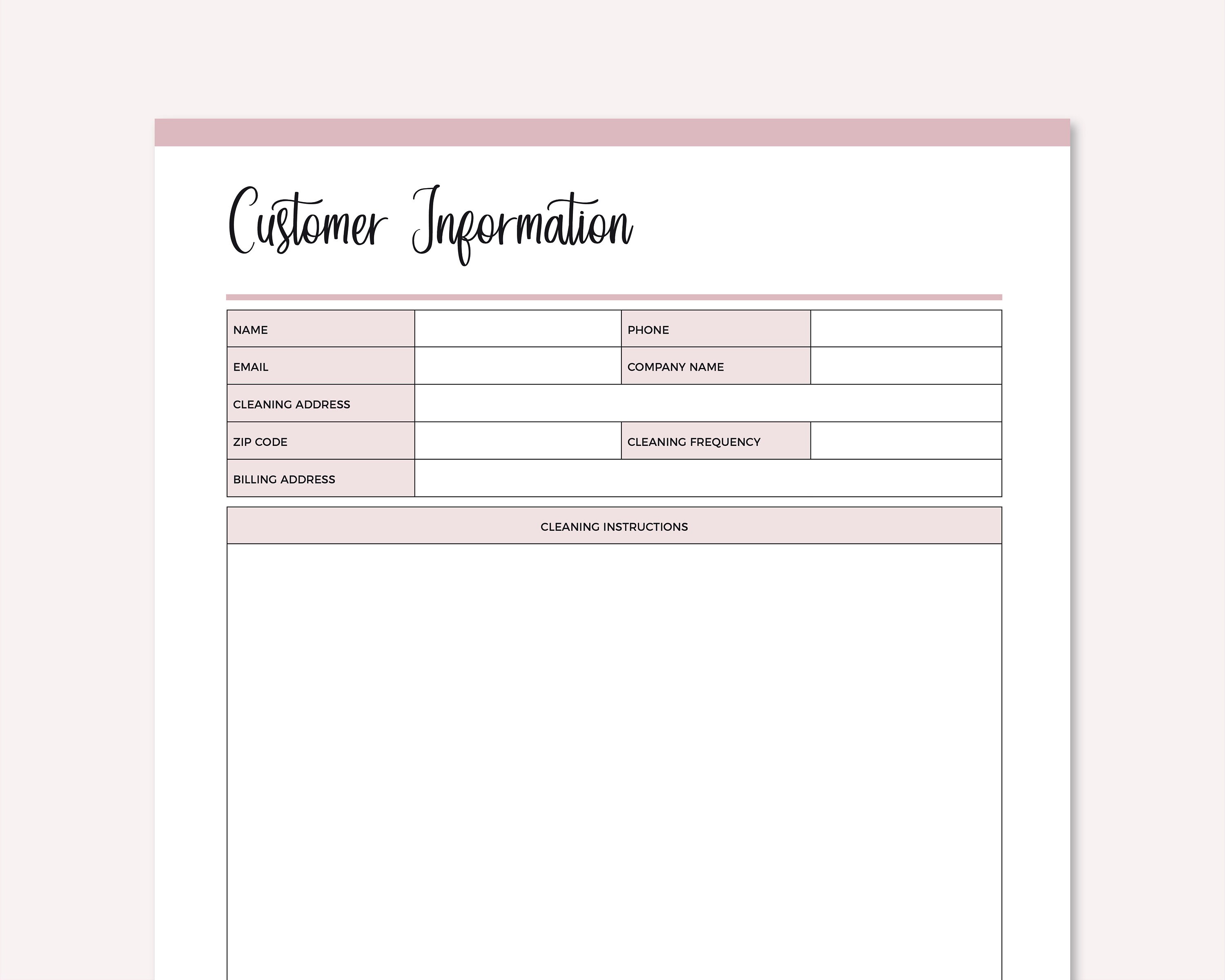 Printable Customer Information Sheet for Cleaning Businesses - Etsy