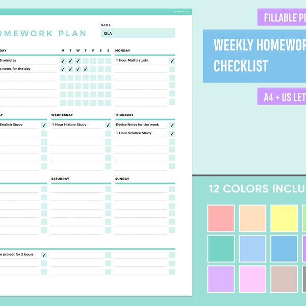 adhd homework checklist Editable Homework Checklist, Fillable Homework Planner, Printable Student Planner, Study Planner Checklist, Study List, A4 and Letter