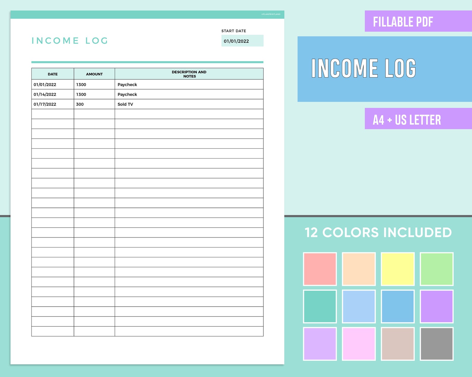 Editable Income Tracker Printable, Fillable Income Log, Side Hustle ...