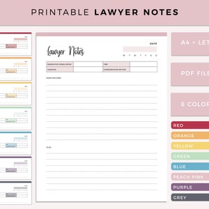 Printable Lawyer Notes, Print at home communication sheet for Attorney and Lawyer need, Court case record, custody battle, A4 and Letter