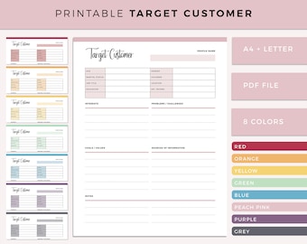 Printable Target Customer Profile, Client Sheet, Customer Tracking, Customer Log, Target Consumer Profiling, Small Business Planner