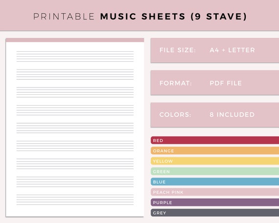 Printable Music Manuscript Paper Print at Home 9 Staff Sheet | Etsy