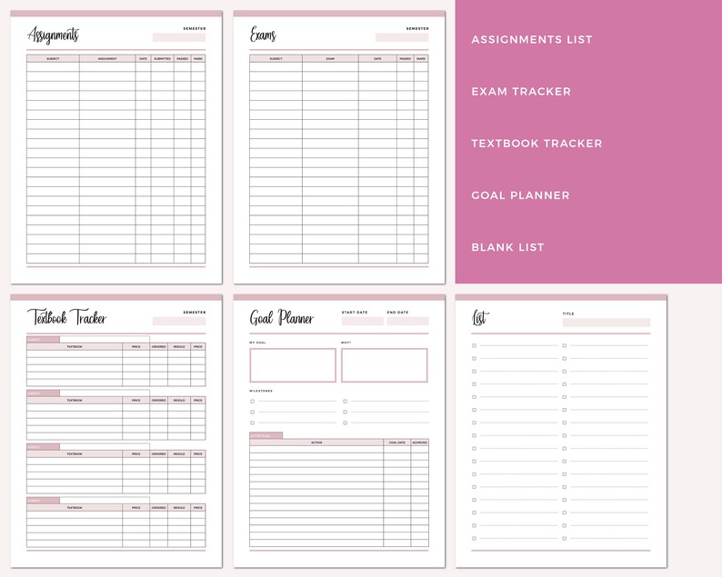 Student Planner Printable Pack Study Planner School and - Etsy Australia