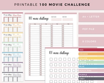 Printable 100 Movie Challenge, Movie Bucket List, Film Watchlist, Movie Watch List, Movies to Watch, Movie Journal, A4 and Printable