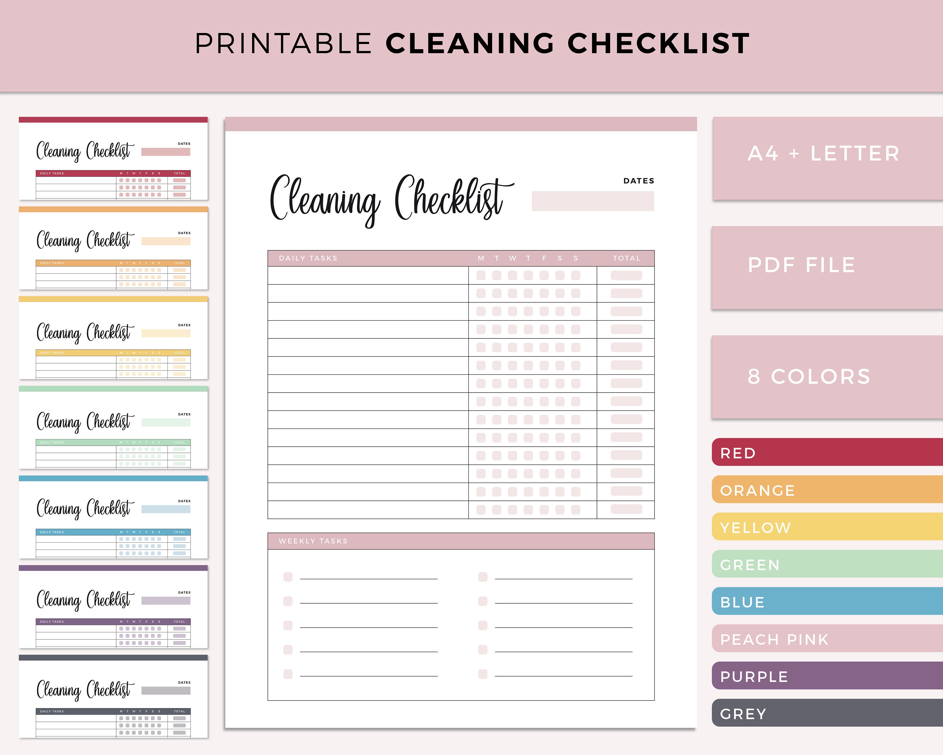 Lista Di Controllo Per La Pulizia Profonda: Pianificatore Di Pulizia Della Casa Stampabile (PDF, JPEG) - Italia