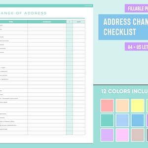 Editable Change of Address Contact Checklist, Utility service checklist for moving house, house moving planner, moving home planner