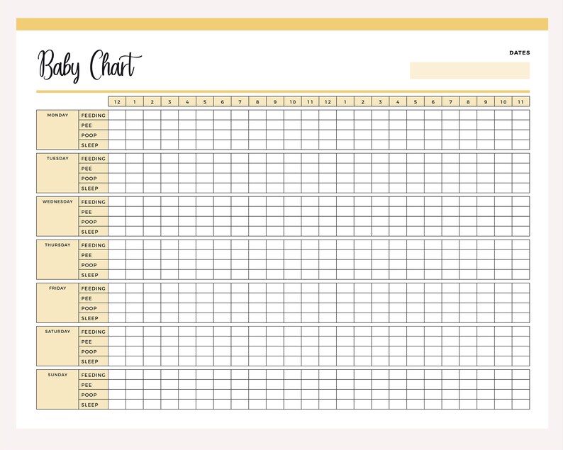 Baby Chart Write In Printable Baby Care Log, Babysitter Printable, Baby Tracker, Feeding ...