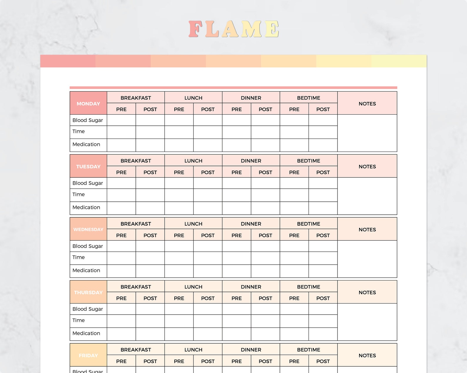 Printable Blood Glucose Chart PDF, Blood Sugar Log, Blood Sugar Tracker ...