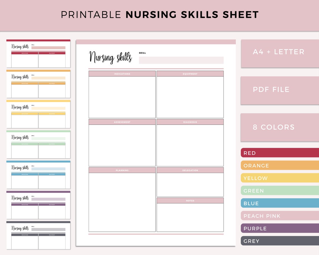 Nursing Skills Sheet Printable, Nursing Student Notes, Nursing School ...
