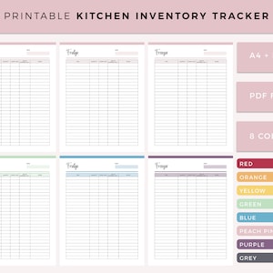 Kitchen Inventory Planner Printable, Inventory tracker, Pantry organization, Pantry inventory, fridge inventor tracker, A4 letter