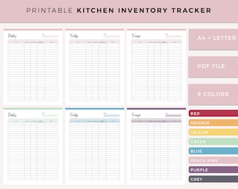 Kitchen Inventory Planner Printable, Inventory tracker, Pantry organization, Pantry inventory, fridge inventor tracker, A4 letter