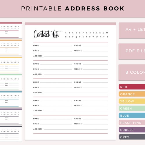 Printable Contact List Planner Insert PDF Print at Home - Etsy