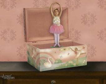 Digitale achtergrond, ballerina, muziekdoos, kind, peuter, juwelendoos, fotoachtergrond, fotografie, samengestelde kunst