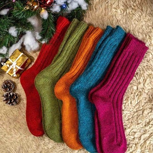 Hand Knitted Alpaca Wool Socks Knitted Wool Socks Warm Winter Socks Great for Hiking Extra Thick Socks Cozy socks zdjęcie 2