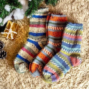 Hand Knitted Wool Women's Socks, Cosy Vintage Woolen Socks, Gift