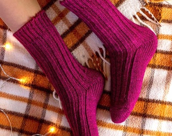 Calcetines de lana de alpaca hechos a mano Calcetines de lana de punto Calcetines cálidos de invierno Ideal para senderismo Calcetines extra gruesos Calcetines acogedores Activos