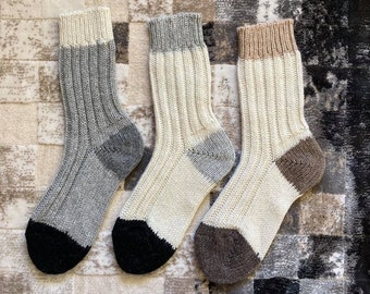 Chaussettes en alpaga tricotées à la main, chaussettes d'hiver chaudes, idéales pour la randonnée, chaussettes extra épaisses, cadeau de vacances, couleurs neutres actives