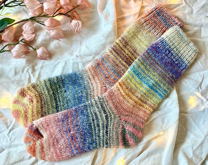 Hand Knit Wool Socks: Colorful Warm Winter Socks, Extra Thick