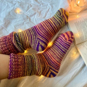 Calcetines tejidos a mano, calentador de piernas de lana 100% colorido personalizado, regalo de Navidad imagen 2
