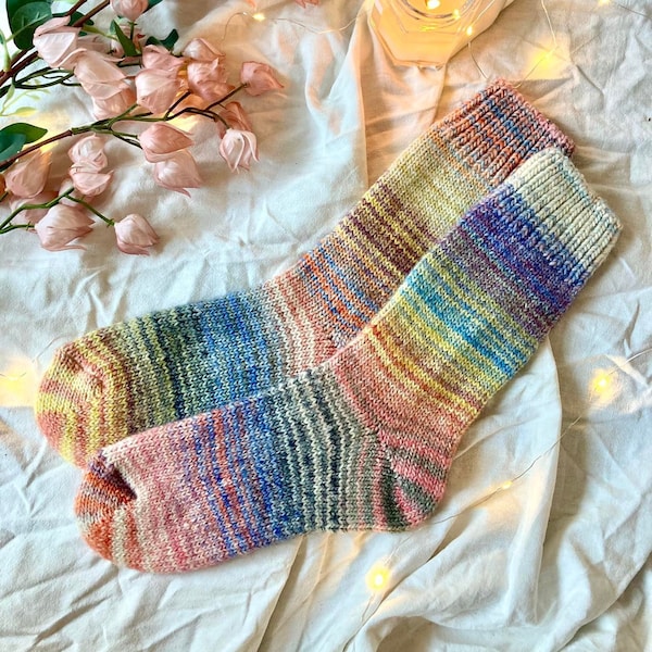 Calcetines tejidos a mano de colores, calcetines de lana pura, calcetines cálidos de invierno, calcetines extragruesos