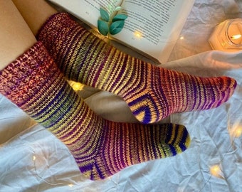 Handgestrickte Socken Angepasst Bunte 100% Wolle Beinwärmer Geschenk Weihnachten