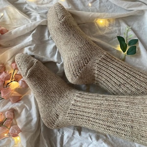 Hand Knitted Merino Socks Warm Winter Socks Great for Hiking Extra Thick Socks Holiday Gift Neutral Colors image 8