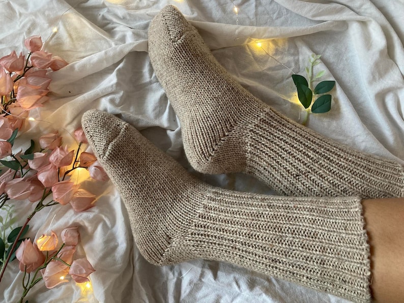 Hand Knitted Merino Socks Warm Winter Socks Great for Hiking Extra Thick Socks Holiday Gift Neutral Colors image 8