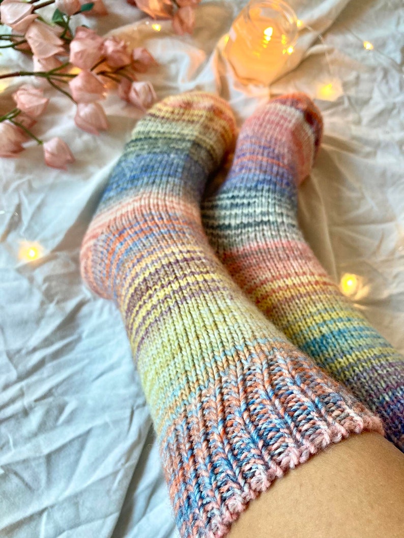 Bunte handgestrickte Socken aus reiner Wolle Socken Warme Wintersocken Extra dicke Socken Bild 6