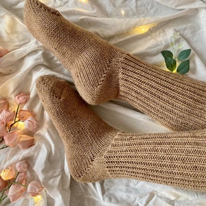 Hand Knitted Merino Socks Warm Winter Socks Great for Hiking Extra Thick Socks Holiday Gift Neutral Colors image 7