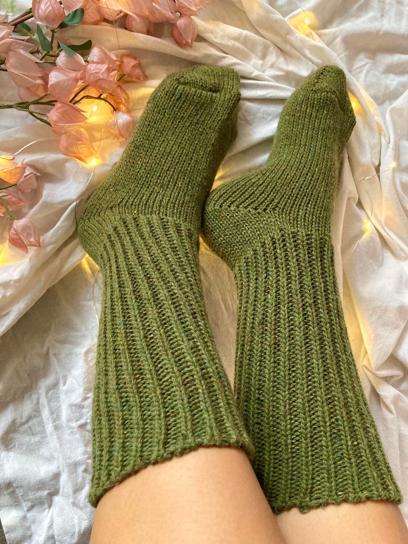 Hand Knitted Merino Socks Warm Winter Socks Great for Hiking Extra Thick Socks Holiday Gift Neutral Colors image 2