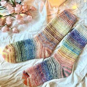 Bunte handgestrickte Socken aus reiner Wolle Socken Warme Wintersocken Extra dicke Socken Bild 3